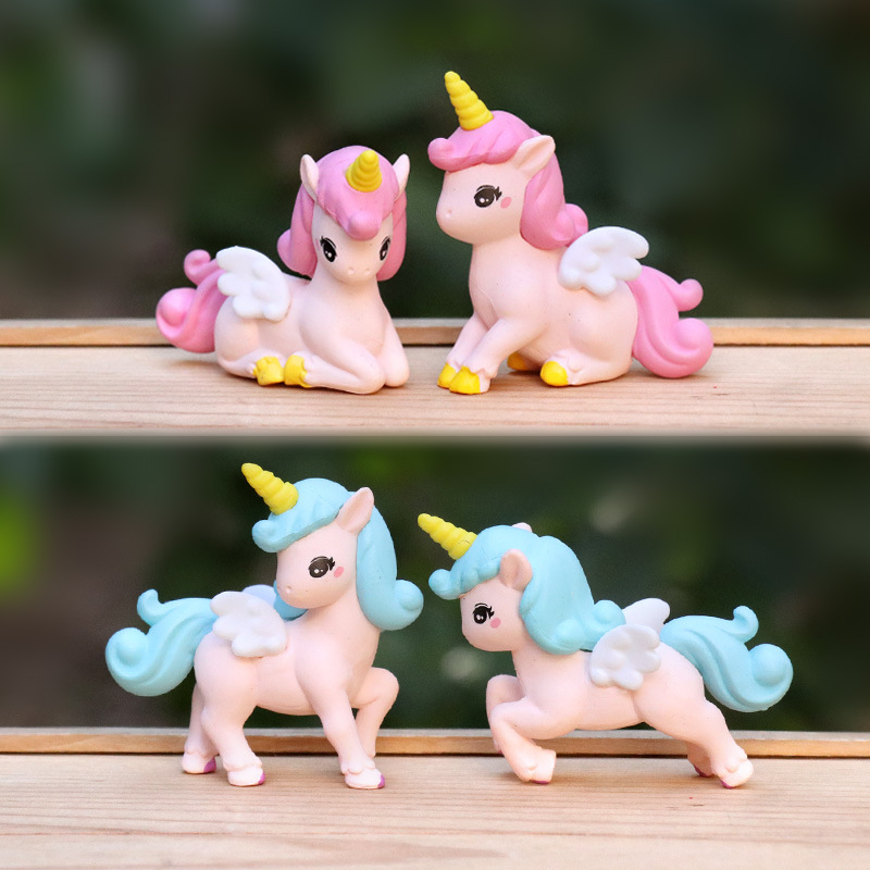 Model Kit Unicorn - 4 قطع/مجموعة مجسمات أنمي يونيكورن كاواي
